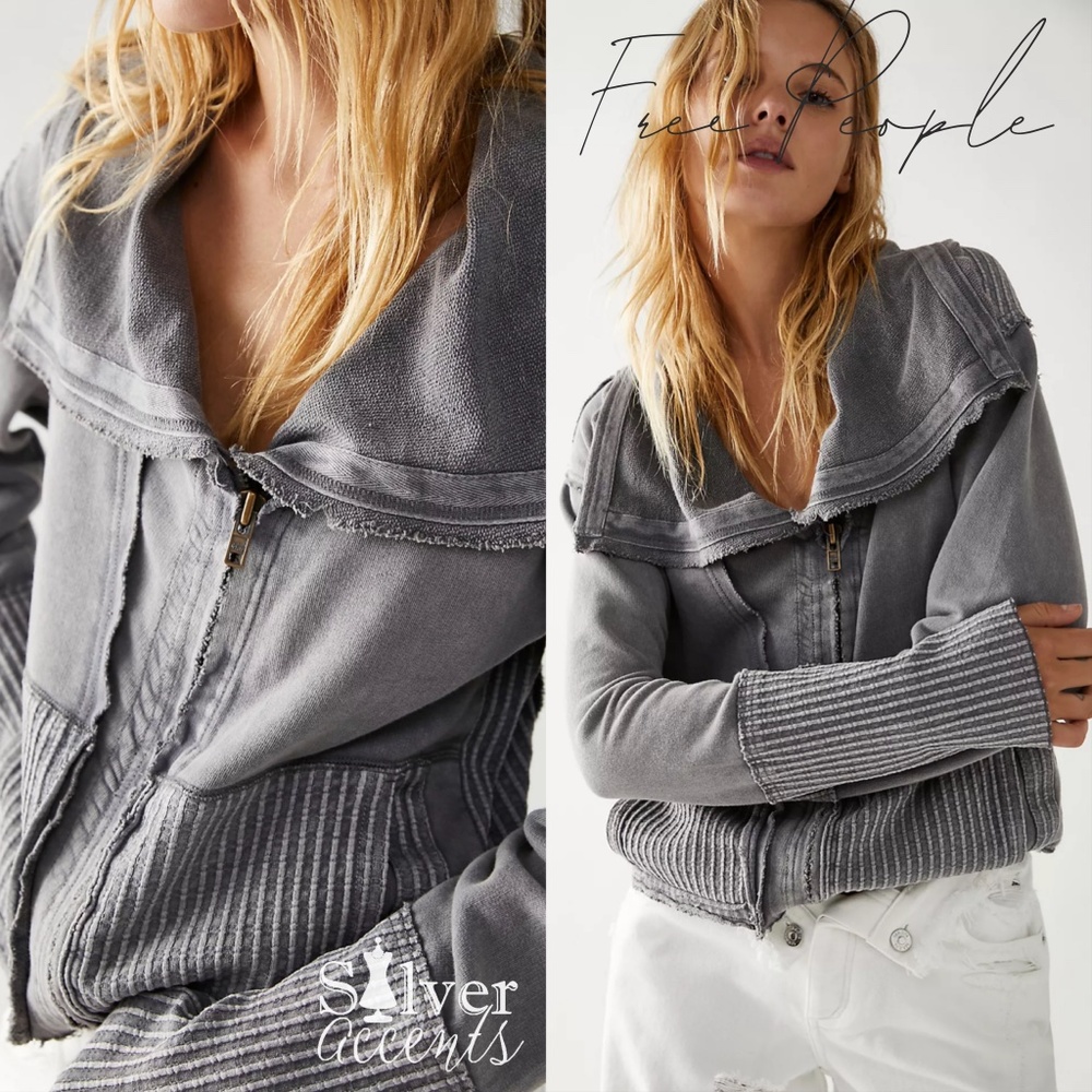 FREE PEOPLE Mineral Wash HAZEL Cardi Knit Zip Top M L